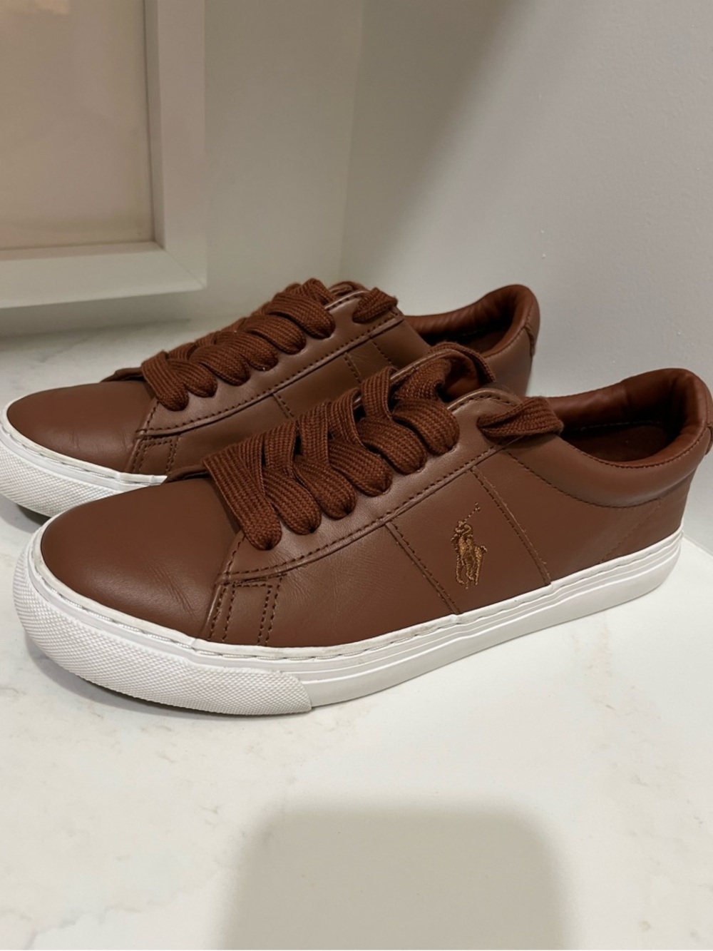 Polo by Ralph Lauren Sayer Boy’s Brown Leather Low-Top Sneakers size 5